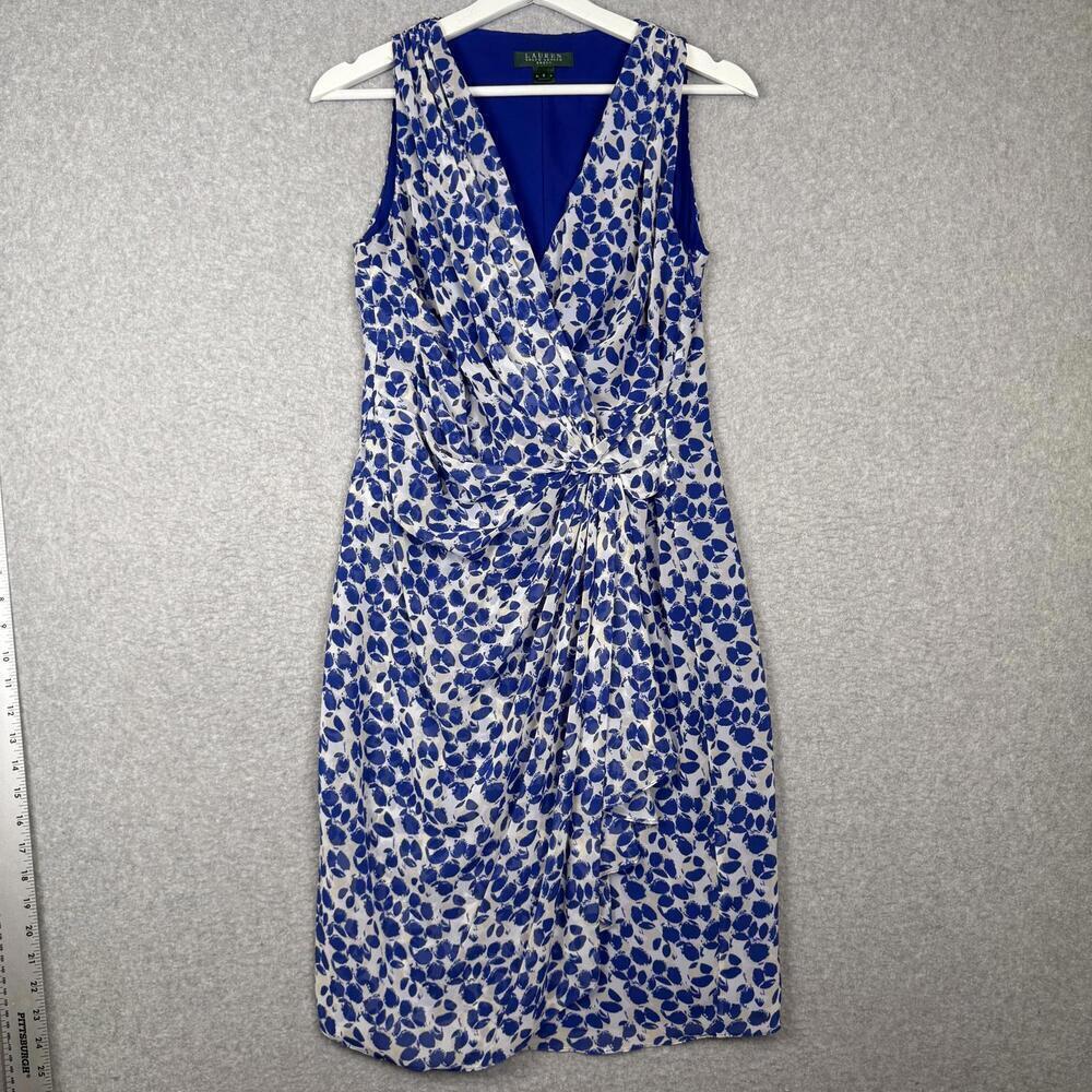 Vintage Lauren Ralph Lauren Women's Size 6 Blue White Floral A Line Midi Dress